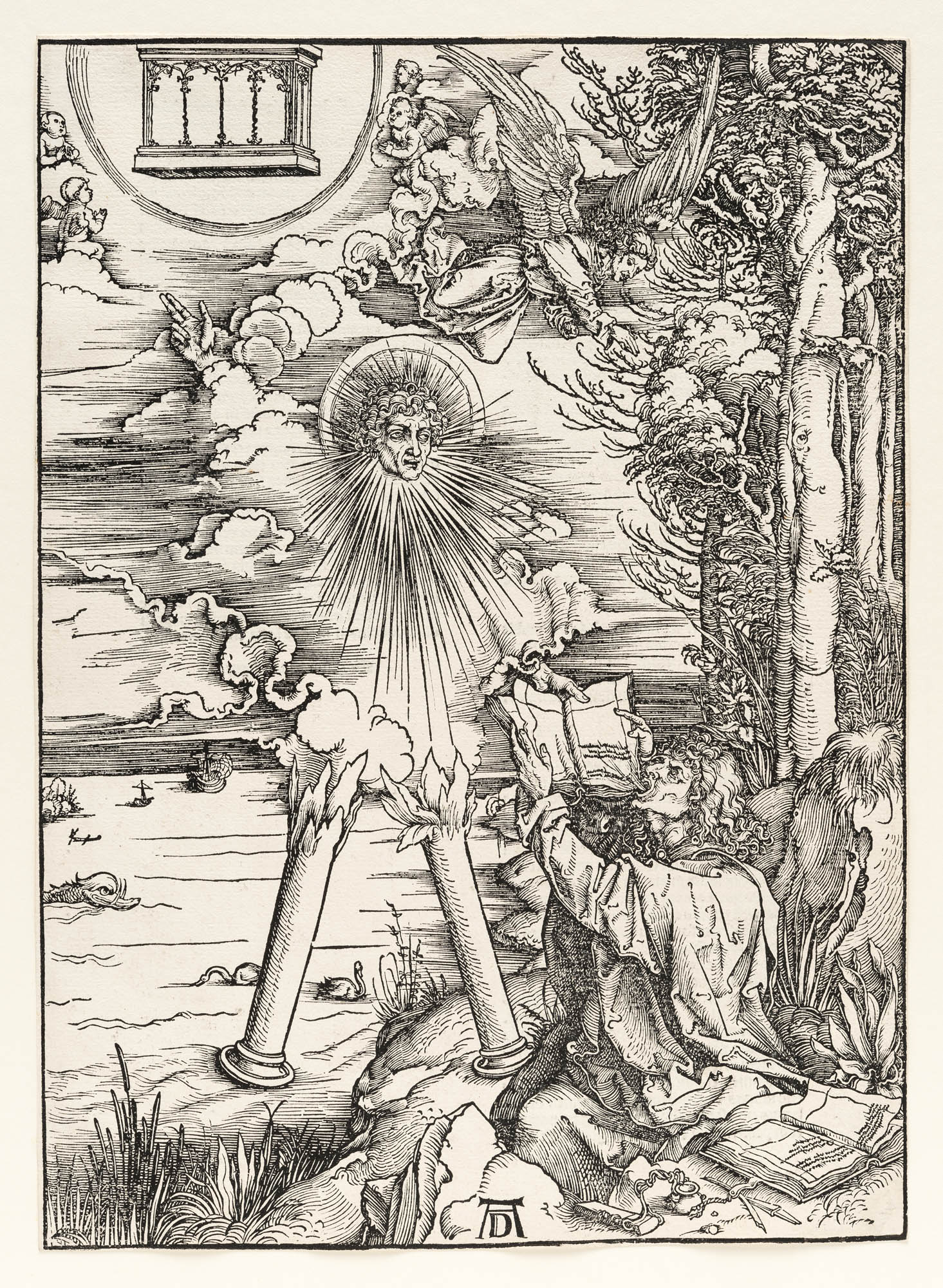 Einzelseite, Das Sonnenweib und der siebenhäuptige Drache (Apokalypse – Die Offenbarung des Johannes) Albrecht Dürer Buch