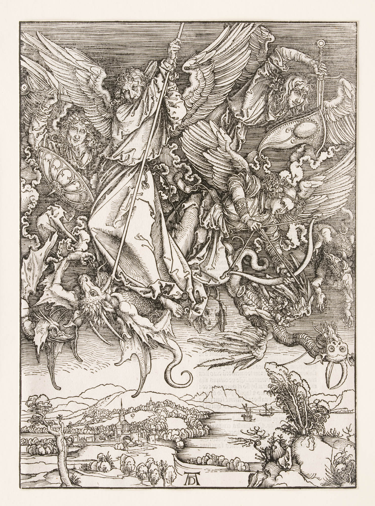 Einzelseite, Das Sonnenweib und der siebenhäuptige Drache (Apokalypse – Die Offenbarung des Johannes) Albrecht Dürer Livre