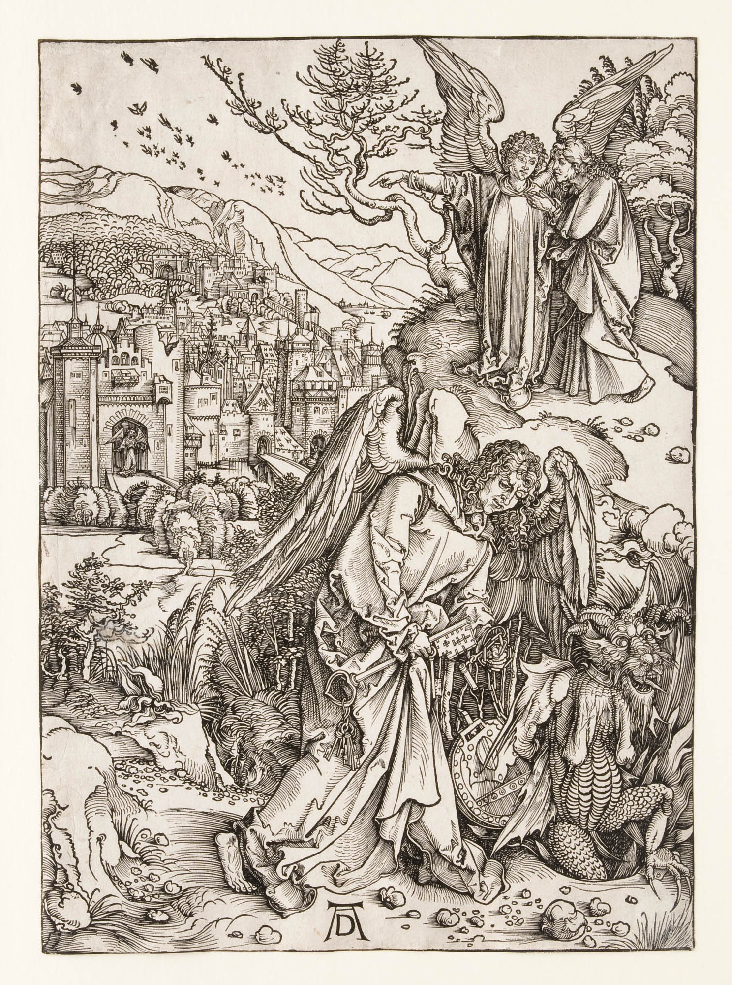 Einzelseite, Das Sonnenweib und der siebenhäuptige Drache (Apokalypse – Die Offenbarung des Johannes) Albrecht Dürer Book