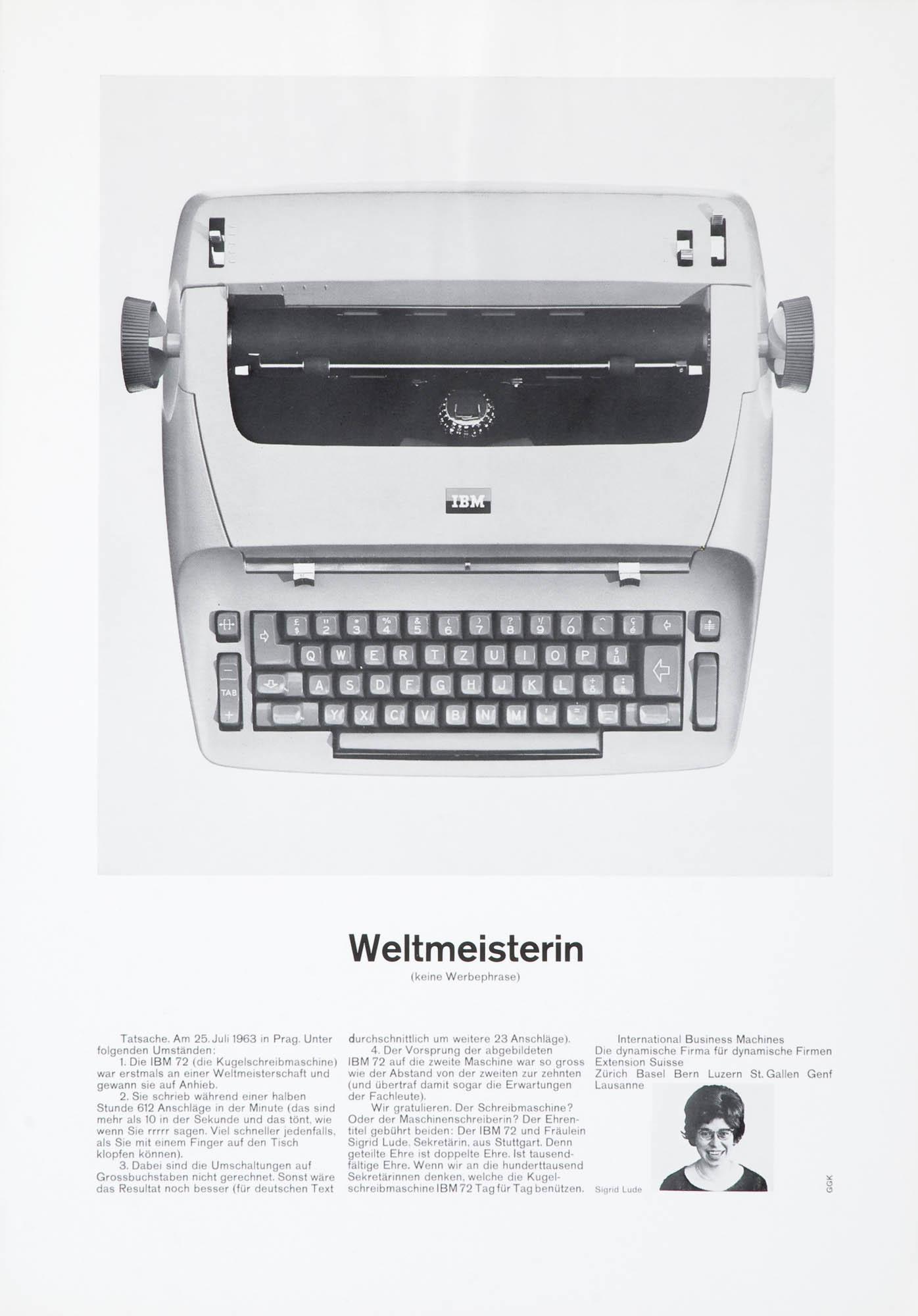 Warum konnten wir eine so schöne Schreibmaschine bauen? – Darum. – IBM Karl Gerstner Magazine ad