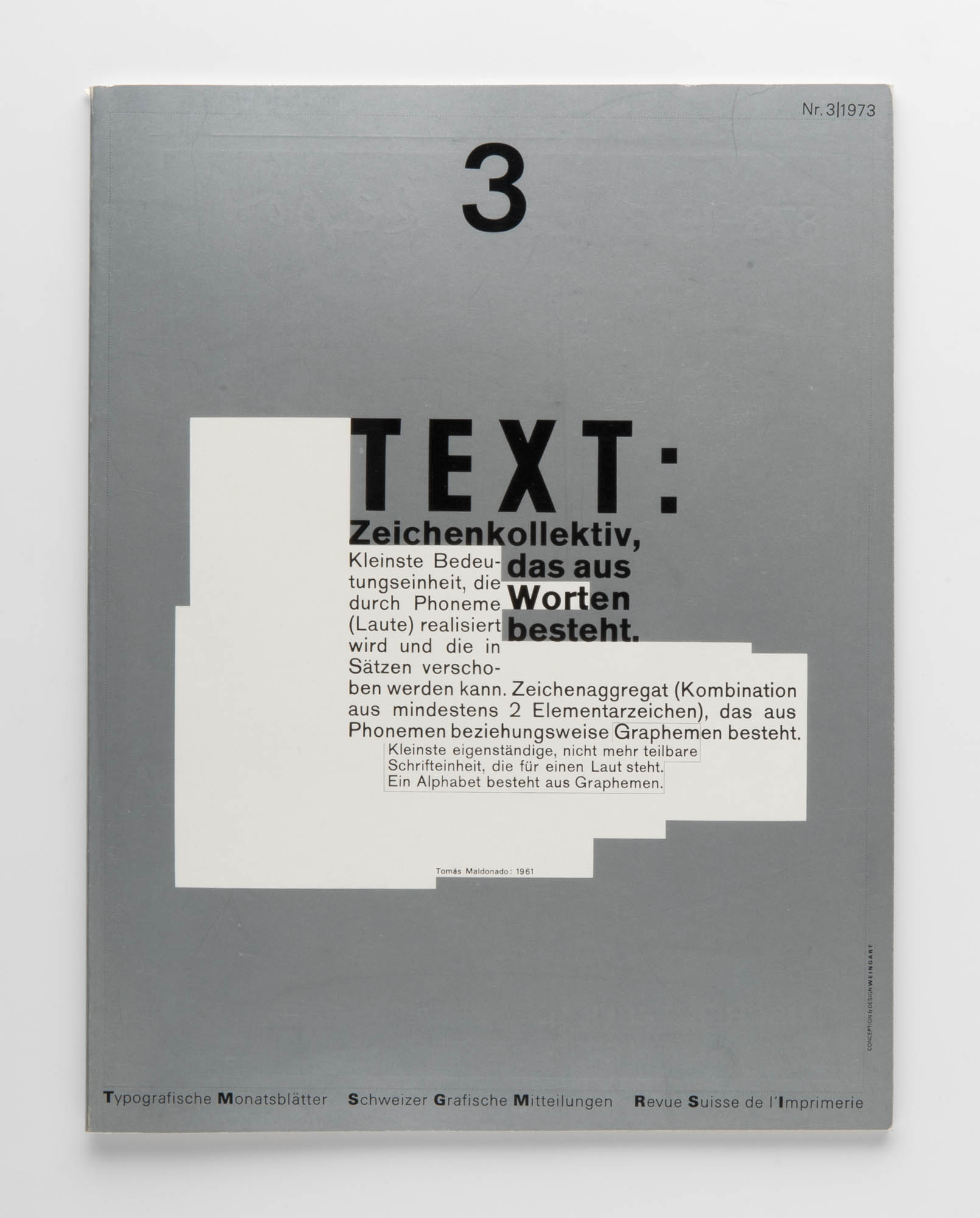 Typografische Monatsblätter 11, 1973 – Typographie kann unter Umständen Kunst sein – Kurt Schwitters: 1924 Wolfgang Weingart Magazine